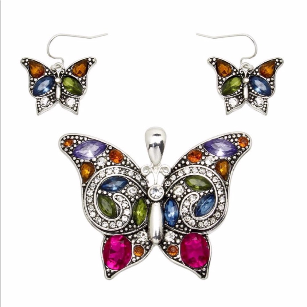 Butterfly Chrystal Pendant got Necklace Earrings